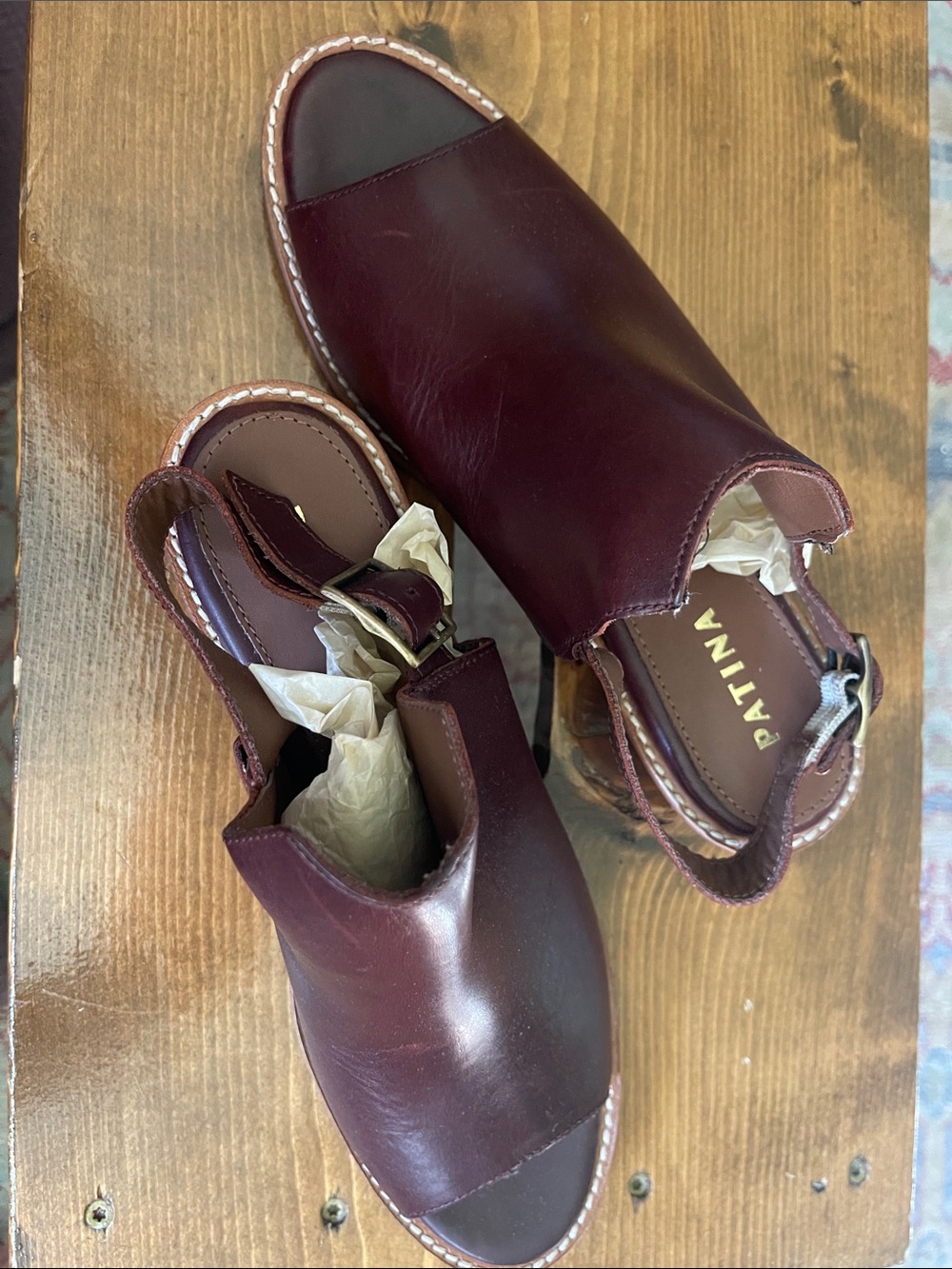 Patina Women’s Burgundy Leather Slingback Sandals